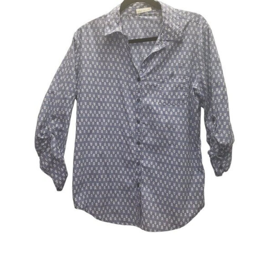 Hester & Orchard Womens Button Collar‎ Blouse Size XL Roll Tab Sleeves Chambray